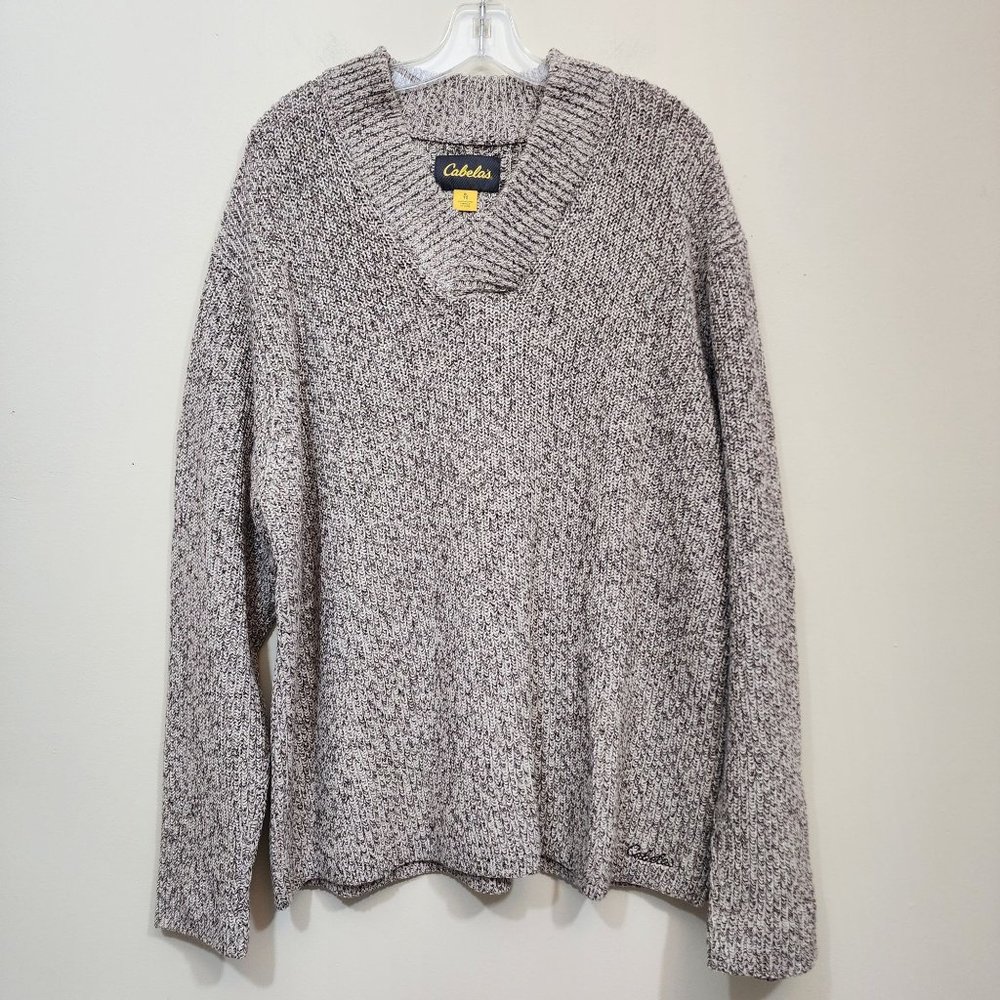 Cabela's cream &‎ brown v-neck front long sleeve knit sweater men's size XL